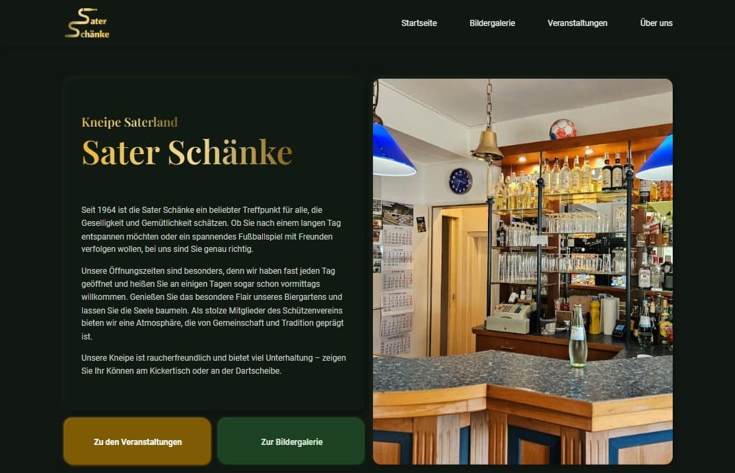 Vorschaubild der Sater Schänke Homepage (Stand: August 2025)