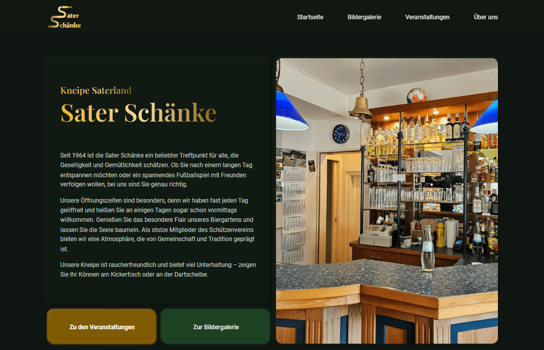 Homepage der Sater Schänke Website.