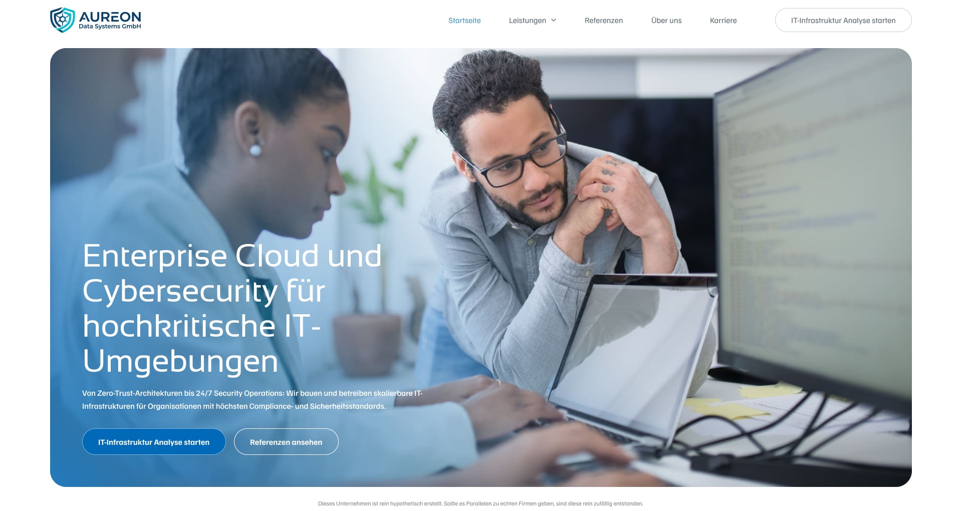 Webdesign Portfolio für lokale Firmenwebsites. Website Idee zum fiktiven Unternehmen "AUREON Data Systems GmbH".
