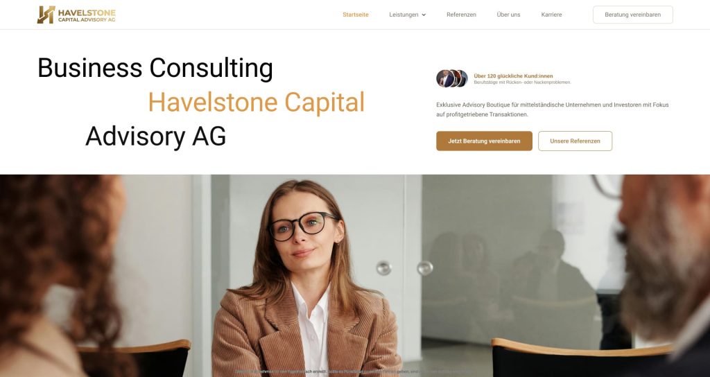 Webdesign Portfolio für lokale Firmenwebsites. Website Idee zum fiktiven Unternehmen "Havelstone Capital Advisory AG".