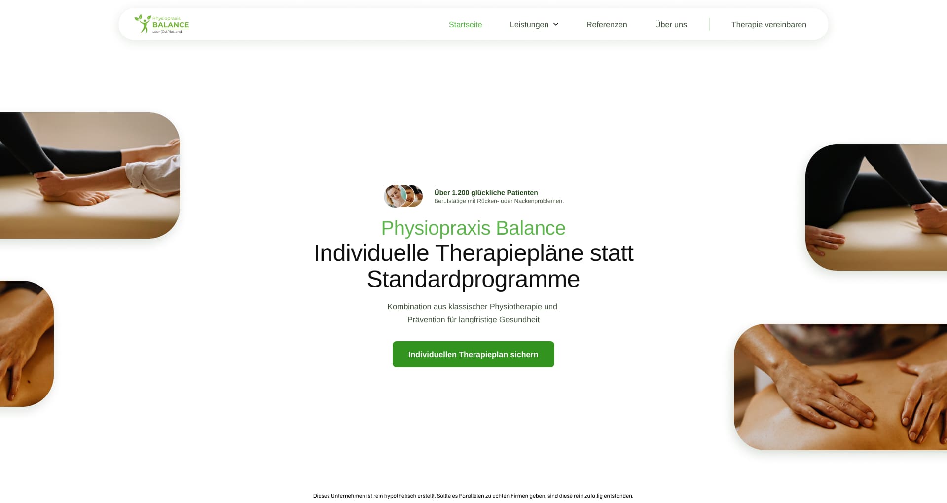 Webdesign Portfolio für lokale Firmenwebsites. Website Idee zum fiktiven Unternehmen "Physiopraxis Balence".