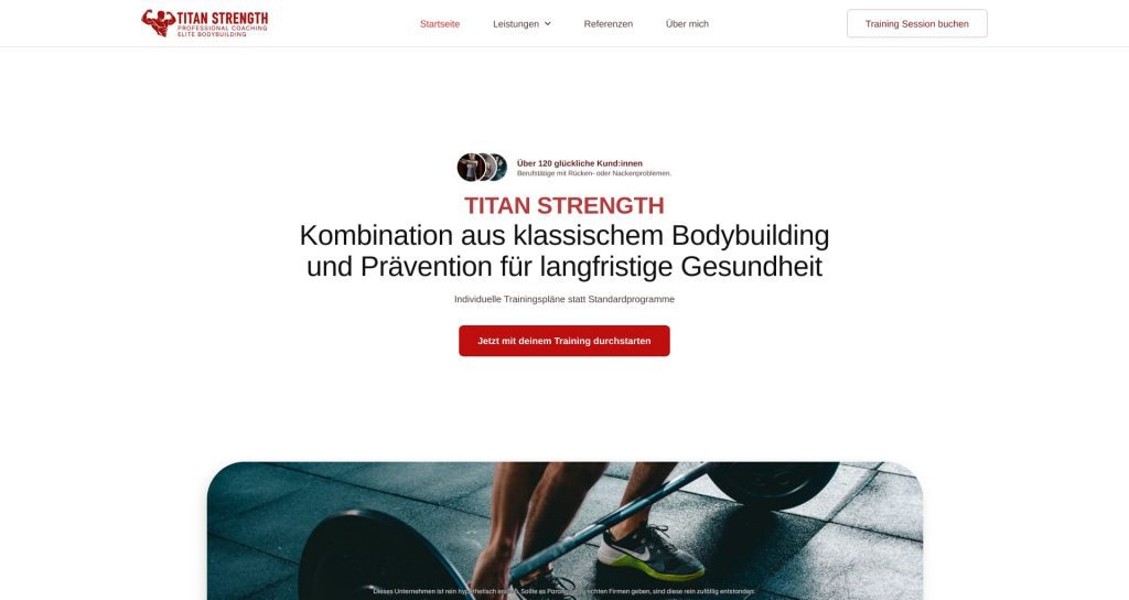 Webdesign Portfolio für lokale Firmenwebsites. Website Idee zum fiktiven Unternehmen "Titan Strength".